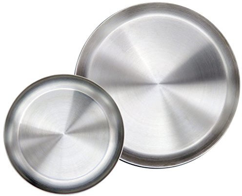 Immokaz Lot de 2 assiettes rondes en acier inoxydable 304 mat poli 25,4 cm pour le camping, le plein air, sans BPA, longueur 25,4 cm