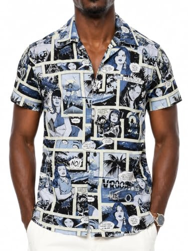 King Kameha Original Funky Hawaiihemd | Herren | XS - 6XL | Kurzarm | Front-Tasche | Hawaii-Print | Comic Superhelden