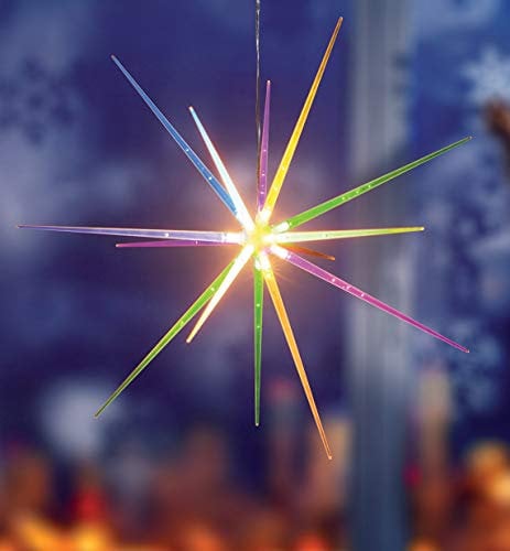 LED Sternleuchte | Acryl-Optik | bunt mit automatischen Farbwechsel | 6 Stunden Timer | batteriebetrieben | mit Aufhängevorrichtung | moderner 3D Leuchtstern – Weihnachtsstern (bunt/Farbwechsel)