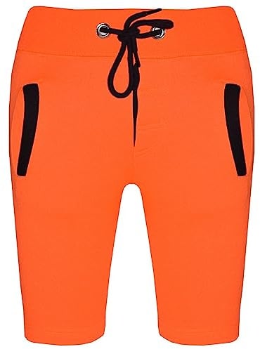 A2Z 4 Kids Boys Girls Fleece Shorts Contrast Drawstring Jogging Bottoms - Shorts Contrast Trim Neon Orange 2-3