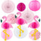 11 Stück Flamingo Party Deko Set, Hängende Papier fächer Laternen und PomPoms Deko, Seidenpapier Pompoms für Hawaiian Luau Strand Geburtstag Hochzeit Foto Dekor