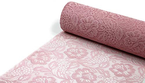 SIZOLACE 5mx30cm Tischläufer, Vintage Hochzeit, Spitzen -Optik Deko Altrosa,weiß (Rosa (Altrosa))