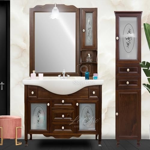 LE CHIC ARREDAMENTI Composizione arredo bagno arte povera 105 cm, mobile bagno con colonna completo di lavabo