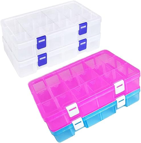 Qualsen Storage Boxes with18 Grids Compartments Divider Bead Storage Box Organiser with Lid for Beads Earring Fishing Hook Small Accessories(4PCS)