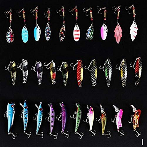 30pcs Fishing Lures Spinner Hard Bait Artificial Bait Tackle Fishing Wobblers Casting Spoon Trout Bass Salmon Pike Walleye Perch (Colorful-Style A)