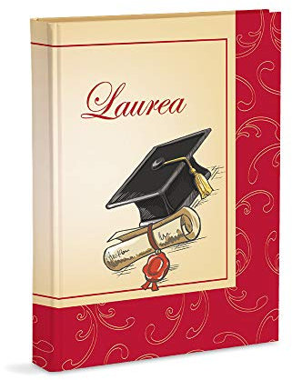 Album Fotografico Laurea 23X30 Cm 58 Pagine Bianche in Cartoncino Spesso e 2 Pagine Diario Laurea Personalizzabili, Rosso Ghirigori