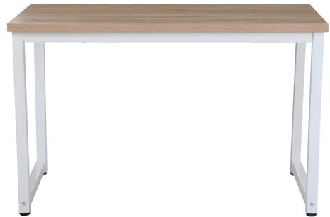 SVITA Uni Bürotisch Eiche-Optik weiße Metall-Beine Computertisch Schreibtisch Arbeitstisch PC Tisch