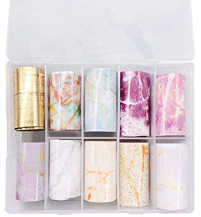 10 Rolls Nail Foil Transfer Sticker, Marble Nail Art Stickers Colorful Nail Foils Decals for Women Fingernails Toenails Manicure Nail Art Designs Decorations Nail Decoration