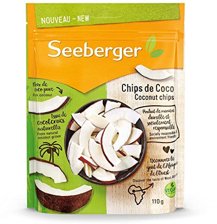 Seeberger Chips de coco : Lamelles de coco d’Afrique de l’Ouest croquantes - savoureuses et arômatiques - production sociale et durable - naturelles - non sucrées, vegan (1 x 110 g)