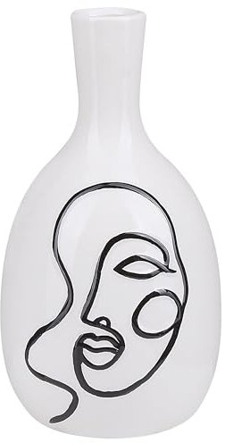Blumenvase aus Steinzeug weiß mit aufgedrucktem Gesicht schwarz Dekoration Akrai