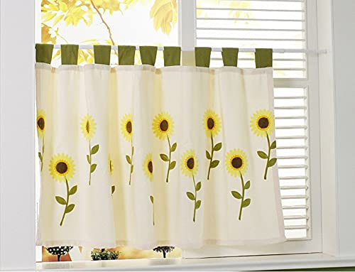 izielad Sonnenblume Bestickte Küchengardine Scheibengardine Bistrogardine Landhaus Kurzgardine BxH 150x107cm