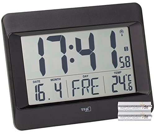 TFA Dostmann Wanduhr digital, 60.4519.01 (Schwarz mit Batterien)
