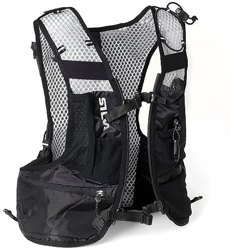 Silva Black Running Vest with Water Bottles - Strive Light 5 or 10 Litres Pack Volume - Lightweight Running Backpack for Men and Women - Two 240 ml Soft Flasks Included - Trail Running Vest