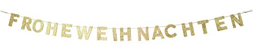 Riffelmacher Girlande mit Schriftzug Frohe Weihnachten 190x10 cm 12454 | Gold - Türschmuck Wandschmuck Weihnachten Weihnachtszeit Adventszeit Holzbuchstaben Goldglitter