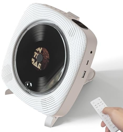 Small Portable CD Player with Speakers, Wall Mounted CD Player with Bluetooth, FM Radio, USB Read, AUX Line, Placement Desktop or on Bracket, Remote Controllable, Compatible Formats, Wired Powered