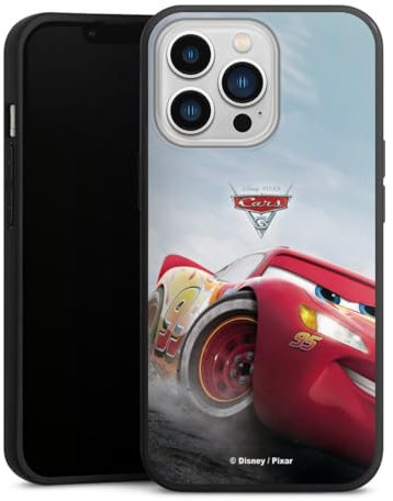Premium Silikon Hülle kompatibel mit Apple iPhone 13 Pro Handyhülle schwarz Case Lightning McQueen 95 Offizielles Lizenzprodukt Cars