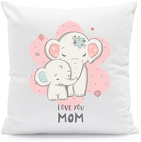 GRAVURZEILE Kissenbezüge - Kissen mit Elefanten Mama - farbenfrohe Motive durch Sublimation - 100% Polyester - 40 x 40 cm - Maschinenwaschbar bis 40°C Farbe mit Füllung
