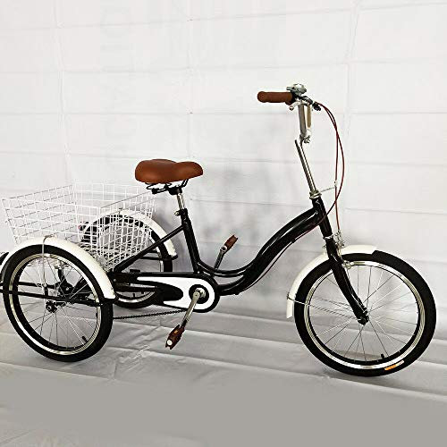 Acesunny 20 3-Rad-Dreirad für Erwachsene Dreirad 3 Räder Fahrrad Trike mit Korb Dreirad Erwachsene Senioren Fahrrad 1 Gang Bike (Schwarz)