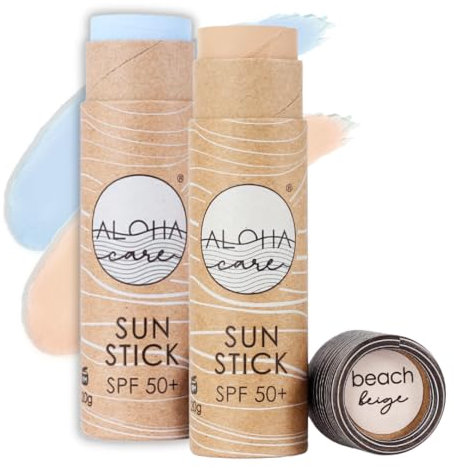 Aloha Sun Stick LSF 50+ | Gesichtsmineral Sonnenschutz zum Surfen | Eco Paper Stick 20g (2-pack (Blau + Beige))