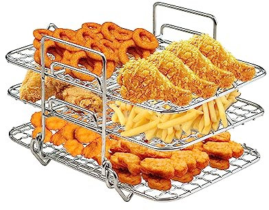 Air Fryer Rack for Ninja Dual Air Fryer Compatible with Ninja Air Fryer DZ201/DZ401 3-Layer Dehydrator Rack 304 Stainless Steel Air Fryer Accessories for Ninja Dual Zone Air Fryer, Oven, Microwave