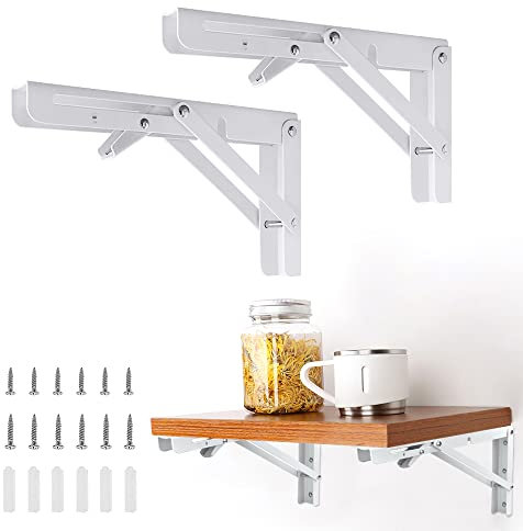 QINERSAW 2er Set 400mm Schwerlast Klappkonsole Weiß Wand Klappkonsole Tisch Klappregalhalterungen klappbar Regalträger Klappscharnier Schwerlast Klappwinkel Klapphalterung Klappträger Wandmontage
