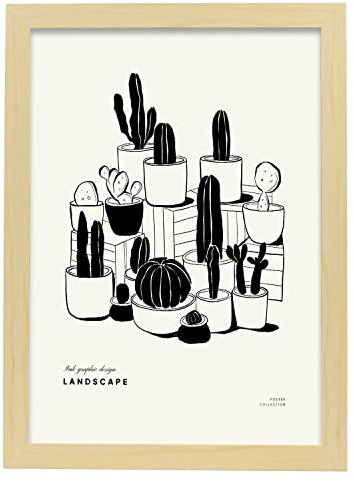 Nacnic Affiche avec paysages Noirs et Blancs. Collection Cactus. Illustrations artistiques Modernes pour la décoration intérieure. A3 avec Cadre.