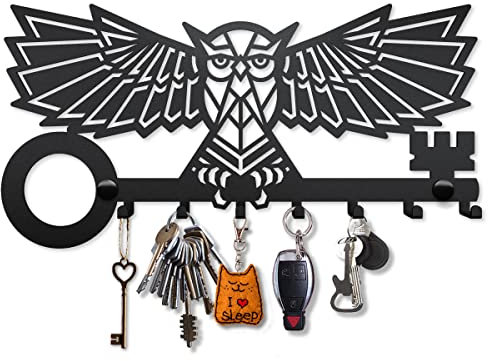 SirHoldeer Schlüsselbrett Modern, Skelettschlüssel, Home Sweet Home Schlüsselhaken, Schlüsselhalter Wand, Schlüsselaufhänger mit 7 Haken, Schlüsselboard Schwarz, Wanddeko Flur, Metall Deko