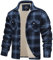 TACVASEN Checked Shirt for Men Outdoor Work Jackets Winter Flannel Fleece Shirts Lumberjack Shirt with Pocket Grey Blue