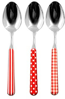 Home Provence Set 6 Cucchiai Tavola in Acciaio Inox, Decoro Rosso