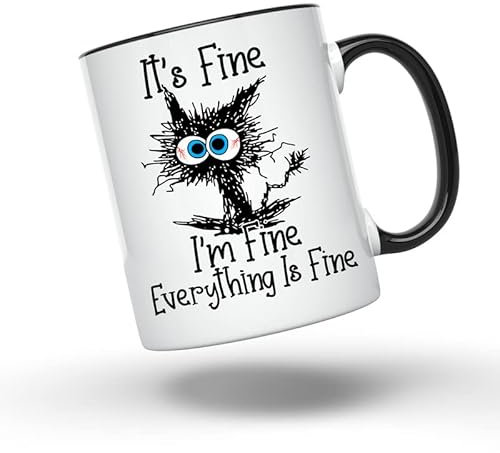 Bliss Monkey Co. I'm Fine Everythings Fine Coffee Mug - Funny Sarcastic Mug - Cat Lover Coffee Mug - 11 Ounce Novelty Coffee Cup - BMCM00149…