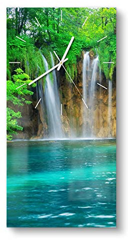 DEQORI Glasuhr | horizontal 30x60 cm | Motiv Wasserfälle in Kroatien | große XXL Design Uhr aus Glas | leise Wanduhr für Wohnzimmer & Küche | moderne Hingucker Uhr für die Wand