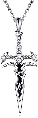 VONALA Dagger Necklace 925 Sterling Silver Sword Pendant Knife Necklace Punk Gothic Jewellery Gift for Women Men