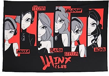 Winx Club Tapisserie Wandbehang Kawaii Freundschaft Dunkler Gothic Wandteppich für Wohnzimmer Schlafzimmer (Schwarz)
