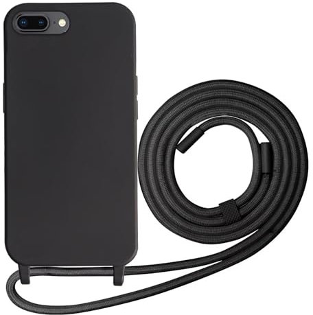 Beajew Silikon Handyhülle für iPhone 6 Plus/iPhone 7 Plus/iPhone 8 Plus Hülle mit Band, Silikon Necklace Handyhülle mit Abnehmbar Kordel zum Umhängen Stossfest Bumper Handy Schutzhülle, Schwarz