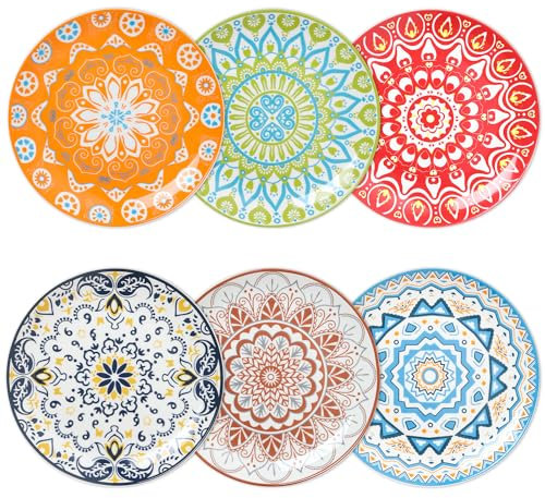HAPPY KIT Juego de 6 platos de cerámica de 10.5 pulgadas, aptos para microondas, horno y lavavajillas, resistentes a los arañazos, vajilla rústica moderna - Platos de porcelana para servir