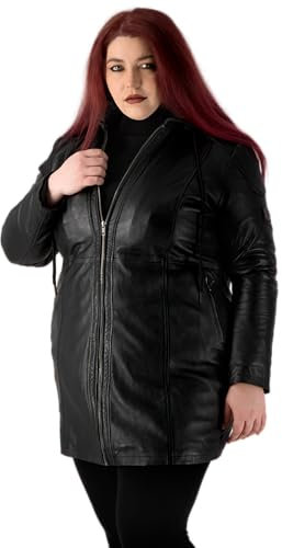 URBAN 5884 Damen Lederjacke für Übergrößen KATE, Mantel für die kurvige Figur aus echtem Lammfell, strapazierfähige Lederjacke, geeignet für die Zwischensaison, Schwarz, 58