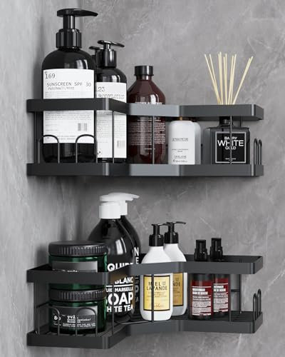 Estanteria Ducha, Estanteria Baño con Adhesivo, Estanteria Baño sin Taladro Antioxidante, Negro Estante Ducha, Estanteria Ducha sin Taladro, Organizador Ducha, Estante Baño sin Taladro