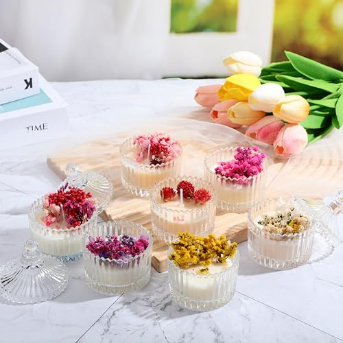 FoldTier 24 Pcs Glass Votive Candle Holders with Lids, 3.62×2.44in