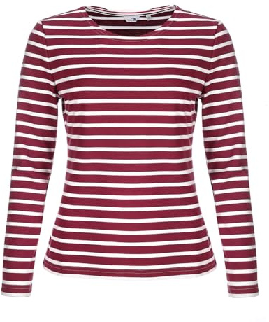 modAS Damen Shirt Streifenshirt 1/1-Arm - Ringelshirt Langarmshirt Damen Gestreift - Longsleeve Shirt mit Streifen aus Baumwolle in Blau/Weiß Größe 48