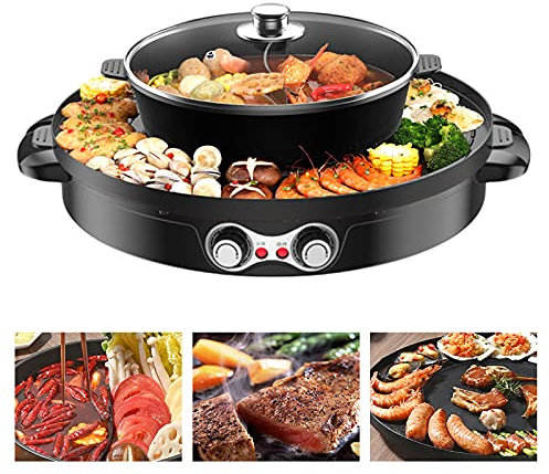 2-in-1 Multifunktionaler Grill Hot Pot mit Grillpfanne, Elektro Hot Pot Grill, 2200W für 2-8 Personen, abnehmbar für einfache Reinigung (Schwarz)