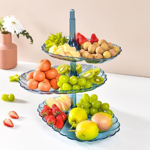 JUNYFFF Cesta De Fruta Frutero 3 Niveles Frutero Cesta De Frutas De Diseño Elegante Tazones De Frutas Súper Duraderos De Tamaño, Azul