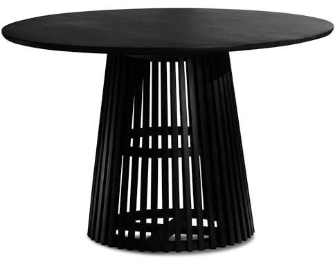 FineBuy Esstisch Rund 120x120x77 cm Mango Massivholz Schwarz | Esszimmertisch für 4 Personen mit offenem Gittergestell, Küchentisch aus Echtholz, handgefertigt