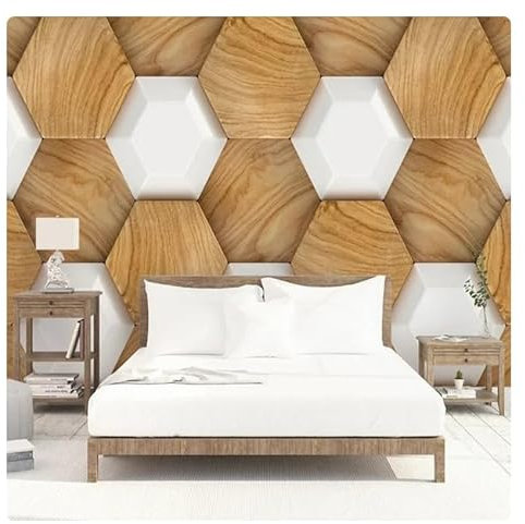Photo murale 3D abstrait géométrique hexagone grain de bois papier peint décoration intérieure mur * 400 cm x 280 cm (157,4 x 110,2 pouces)