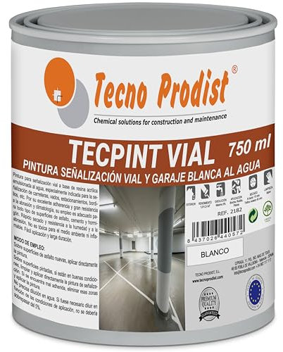 Tecno Prodist TECPINT VIAL Pintura al agua, para señalización vial, especial para vados, secado rápido, no tóxica (750 ml Blanco)