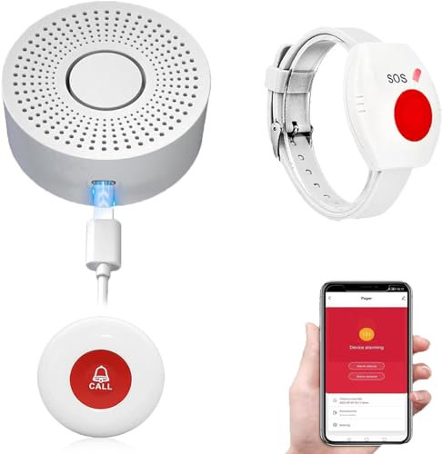 SiLuoEic Pulsante antipanico allarme personale per anziani Wireless Caregiver Pager Pulsante di chiamata di emergenza per pazienti anziani disabili 2 pulsante di chiamata SOS 1 ricevitore
