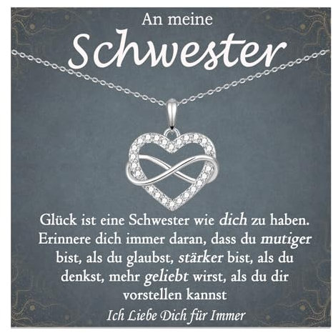 FAOMZQ Schwester Geschenk, An meine Beste Schwester Infinity Halskette, Kette als Geburtstagsgeschenk für Schwester zum Geburtstag Abschluss Einschulung Weihnachten
