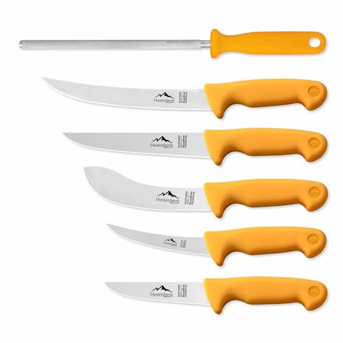 HESTENBERG Solingen Germany 6-Teiliges Profi Metzgermesser Set 5000, geeignet als Schlachtmesser & Fleischmesser (Gelb)