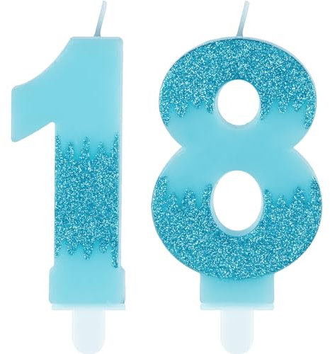 Blue 18th Birthday Candles, Blue Number 18 Candles Frozen Cake Decorations, Blue Frozen Party Candles, Glitter Blue Candle Cake Topper for Girls Boys Birthday Party Decor Wedding Anniversary Supplies