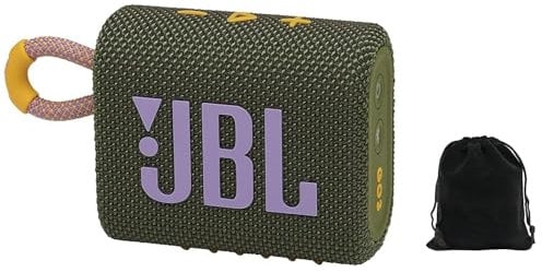 JBL Go 3 - for Portable Use - Speaker with Bluetooth - Built in Battery Waterproof and Dustproof - includes Storage Pouch (Green), JBLGO3-Pouch