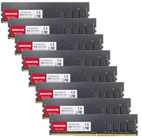 【DDR4 RAM】 GIGASTONE 64GB Kit(8x8GB) DDR4 3200MHz(2933MHz or 2666MHz) PC4-25600(PC4-23400/21300) CL22 1.2V UDIMM 288pin sin búfer sin ECC PC Desktop Only de Memoria Alto Rendimiento Actualización